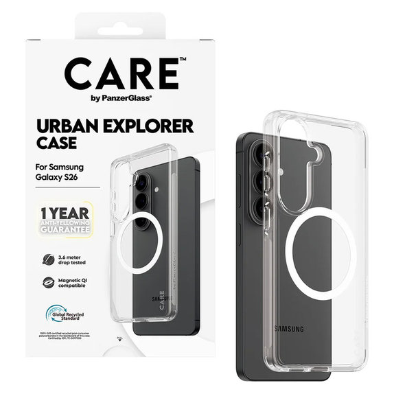 Etui Urban Explorer z białym QI do Samsung Galaxy S26, Przezroczyste, PanzerGlass