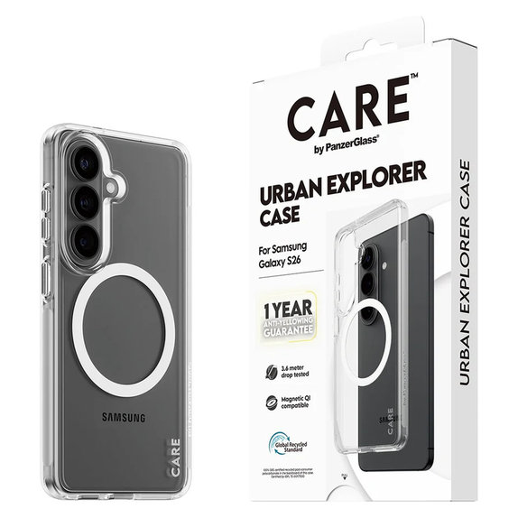 Etui Urban Explorer z białym QI do Samsung Galaxy S26, Przezroczyste, PanzerGlass