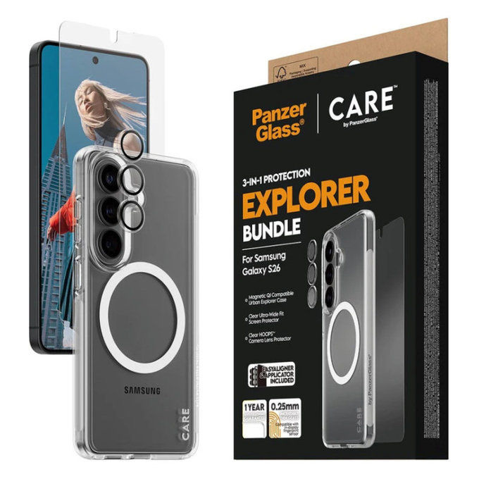 Bundle 3w1 Explorer do Samsung S26, PanzerGlass