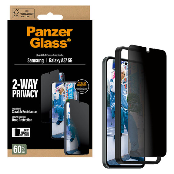 Szkło hartowane UWF Privacy z aplikatorem do Samsung Galaxy A37, Przezroczyste, PanzerGlass
