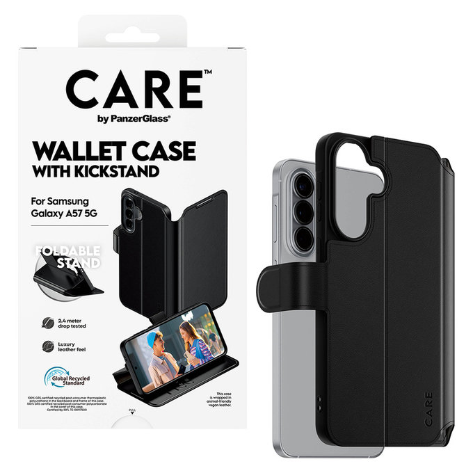 Etui Wallet Kickstand do Samsung Galaxy A57, Czarne, PanzerGlass