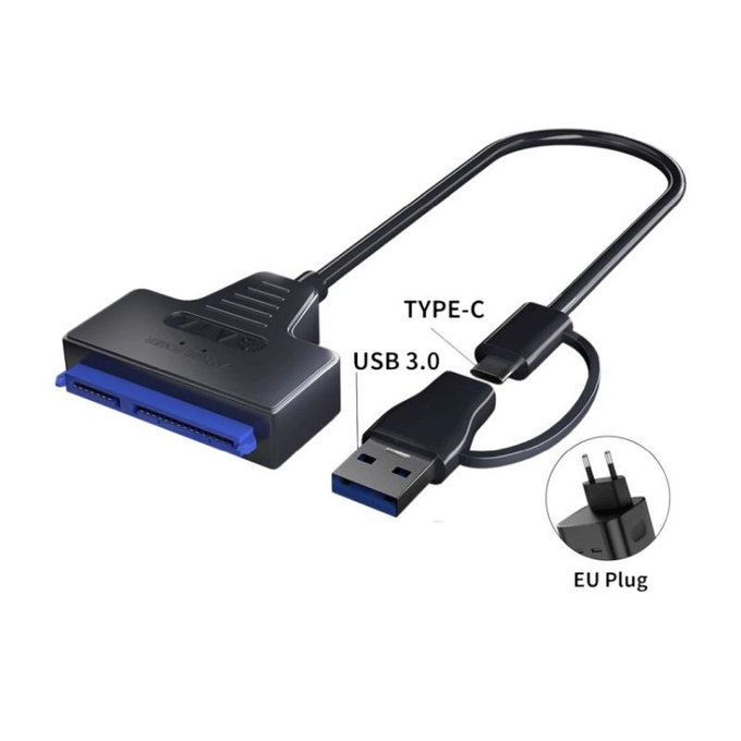 Adapter USB 3.0 / USB-C na SATA do dysków HDD/SSD 2.5" i 3.5", z zasilaczem
