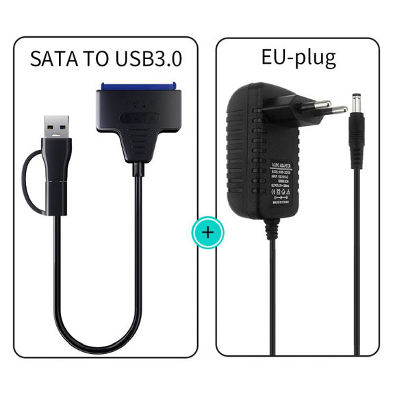Adapter USB 3.0 / USB-C na SATA do dysków HDD/SSD 2.5" i 3.5", z zasilaczem