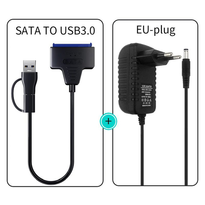 Adapter USB 3.0 / USB-C na SATA do dysków HDD/SSD 2.5" i 3.5", z zasilaczem