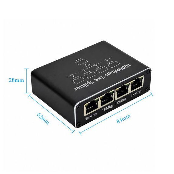 4-portowy przełącznik Gigabit Ethernet RJ45, 1000 Mb/s