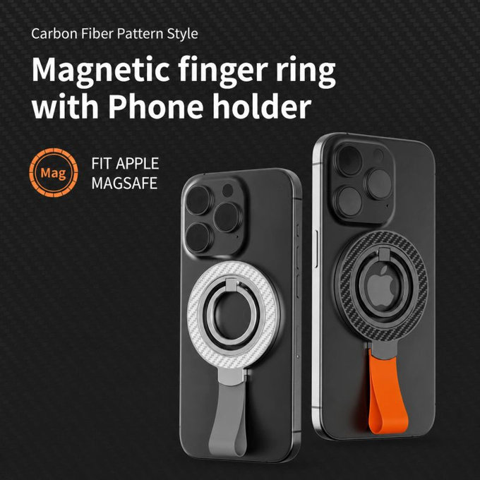 Magnetyczny uchwyt do telefonu ze smyczą, czarno-pomarańczowy