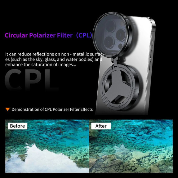 Filtr polaryzacyjny CPL 52mm z magnetycznym uchwytem do smartfona