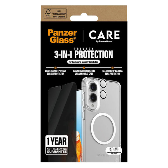 Bundle 3w1 Privacy do Samsung Galaxy S25 Edge, PanzerGlass