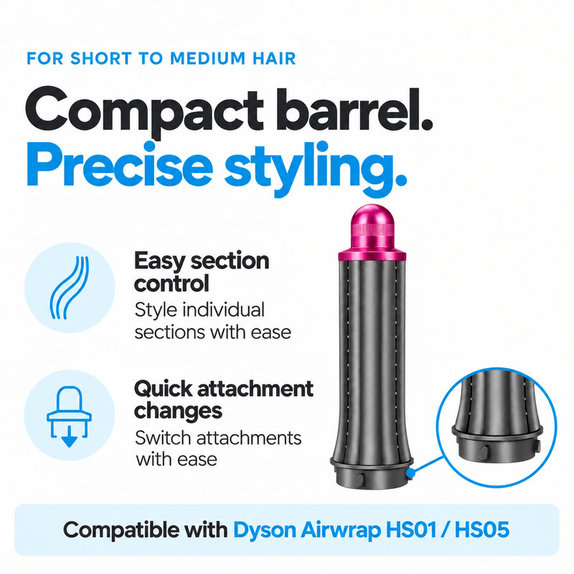 Krótka końcówka do loków do Dyson Airwrap HS01, HS05, 30 mm, Nickel / Fuchsia
