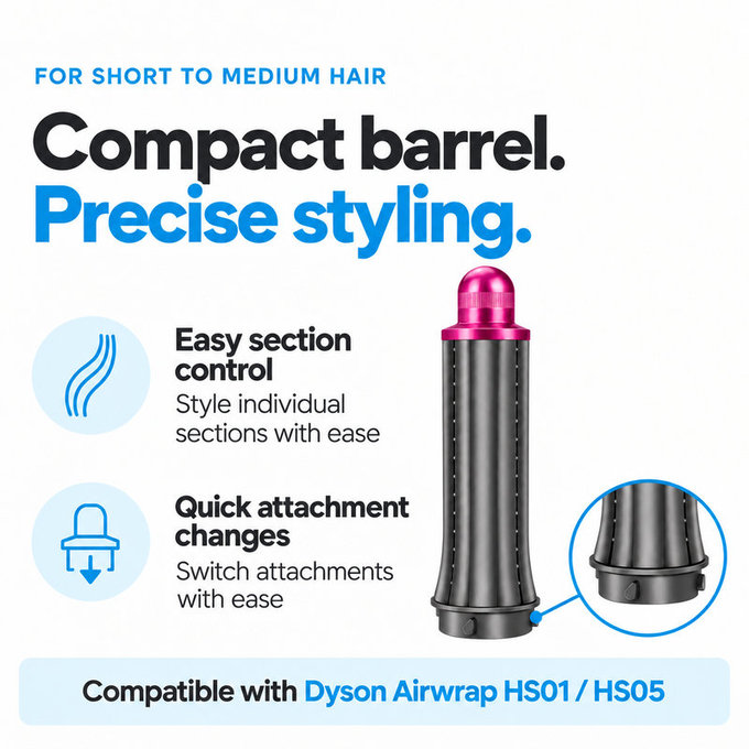 Krótka końcówka do loków do Dyson Airwrap HS01, HS05, 30 mm, Nickel / Fuchsia