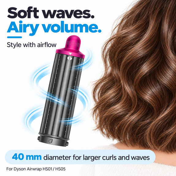 Krótka końcówka do loków do Dyson Airwrap HS01, HS05, 40 mm, Nickel / Fuchsia