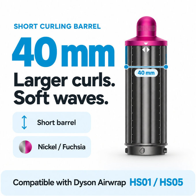 Krótka końcówka do loków do Dyson Airwrap HS01, HS05, 40 mm, Nickel / Fuchsia