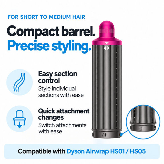 Krótka końcówka do loków do Dyson Airwrap HS01, HS05, 40 mm, Nickel / Fuchsia