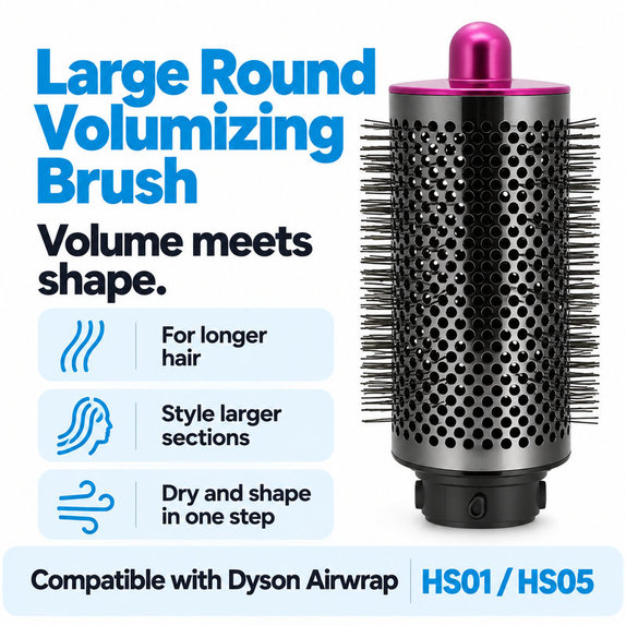 Duża okrągła szczotka zwiększająca objętość do Dyson Airwrap HS01, HS05, Iron / Fuchsia