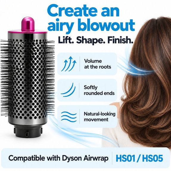 Duża okrągła szczotka zwiększająca objętość do Dyson Airwrap HS01, HS05, Iron / Fuchsia