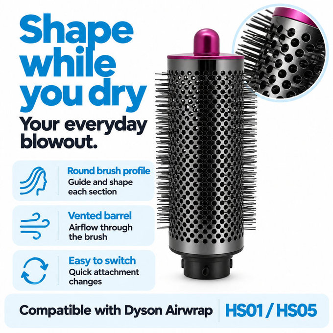 Duża okrągła szczotka zwiększająca objętość do Dyson Airwrap HS01, HS05, Iron / Fuchsia