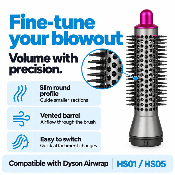 Mała okrągła szczotka zwiększająca objętość do Dyson Airwrap HS01, HS05, Iron / Fuchsia
