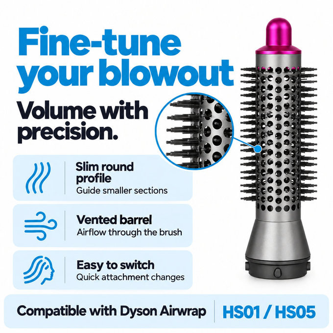 Mała okrągła szczotka zwiększająca objętość do Dyson Airwrap HS01, HS05, Iron / Fuchsia