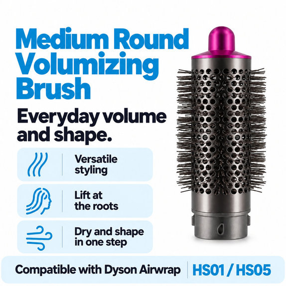 Średnia okrągła szczotka zwiększająca objętość do Dyson Airwrap HS01, HS05, Iron / Fuchsia