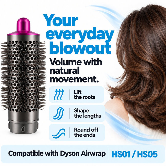 Średnia okrągła szczotka zwiększająca objętość do Dyson Airwrap HS01, HS05, Iron / Fuchsia