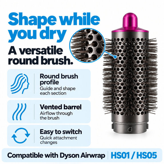 Średnia okrągła szczotka zwiększająca objętość do Dyson Airwrap HS01, HS05, Iron / Fuchsia