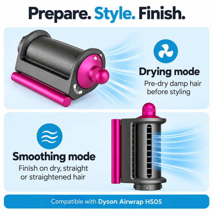 Końcówka Coanda do wygładzania i suszenia do Dyson Airwrap HS05, Iron / Fuchsia