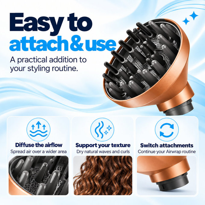 Dyfuzor Wave + Curl do Dyson Airwrap HS01, HS05, HS08, Copper
