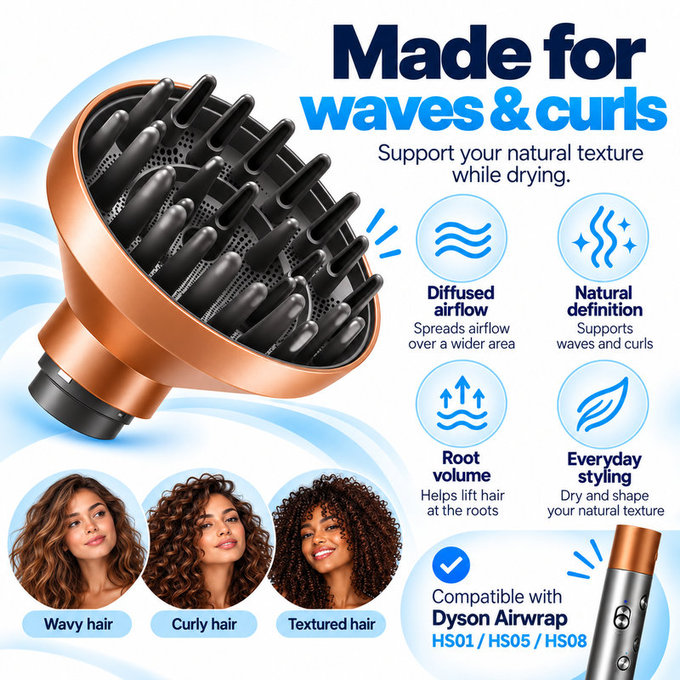 Dyfuzor Wave + Curl do Dyson Airwrap HS01, HS05, HS08, Copper