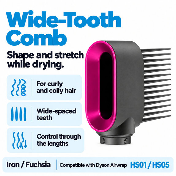 Grzebień z szerokimi zębami do Dyson Airwrap HS01, HS05, Iron / Fuchsia