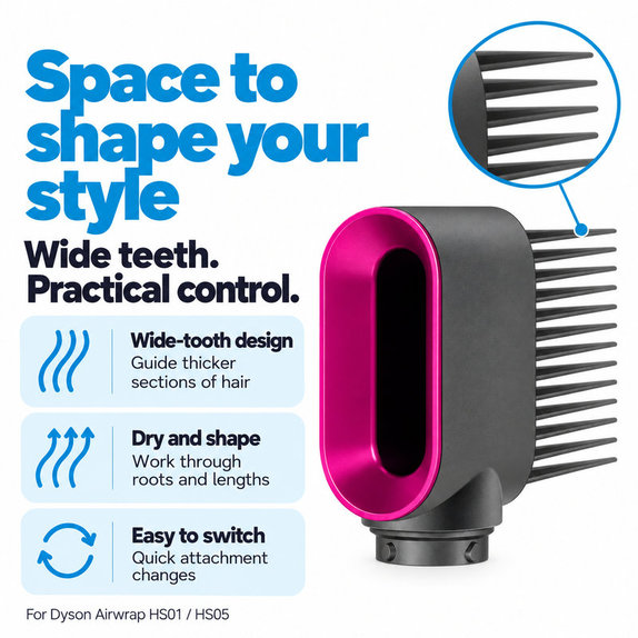 Grzebień z szerokimi zębami do Dyson Airwrap HS01, HS05, Iron / Fuchsia