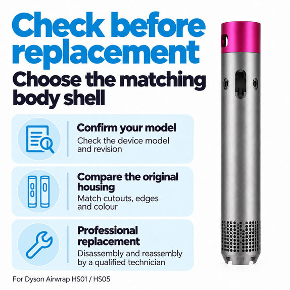 Obudowa korpusu głównego do Dyson Airwrap HS01, HS05, Nickel / Fuchsia