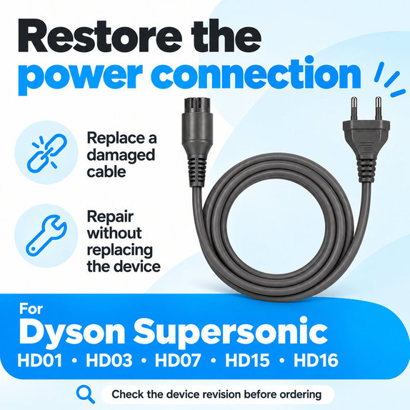 Przewód zasilający do Dyson Supersonic HD01, HD03, HD07, HD15, HD16