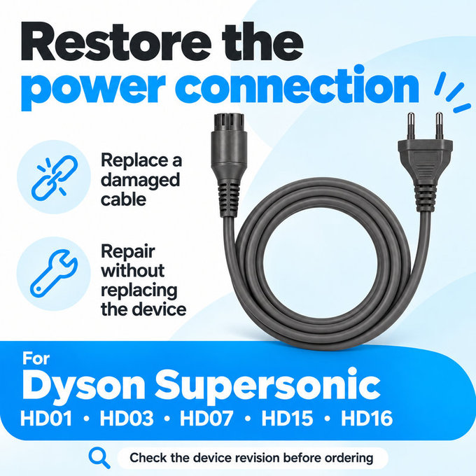 Przewód zasilający do Dyson Supersonic HD01, HD03, HD07, HD15, HD16