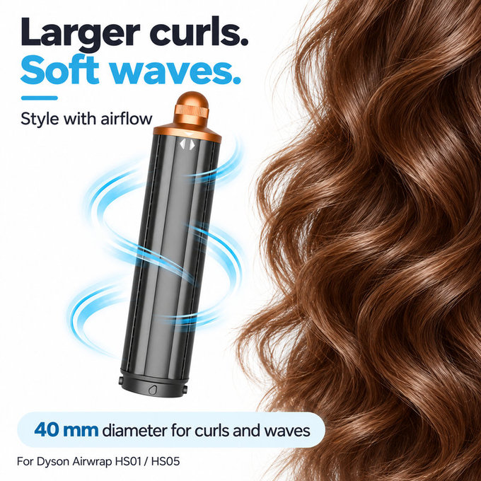 Długa końcówka do loków do Dyson Airwrap HS01, HS05, 40 mm, Nickel / Copper