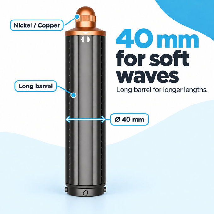 Długa końcówka do loków do Dyson Airwrap HS01, HS05, 40 mm, Nickel / Copper