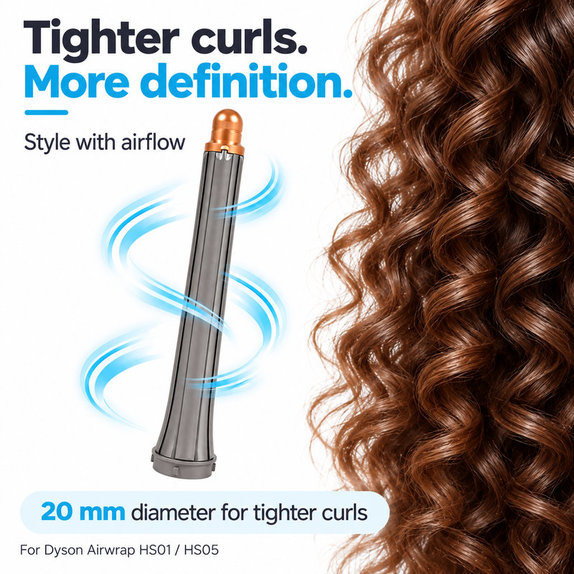 Długa końcówka do loków do Dyson Airwrap HS01, HS05, 20 mm, Nickel / Copper