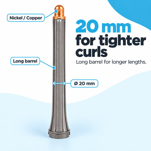 Długa końcówka do loków do Dyson Airwrap HS01, HS05, 20 mm, Nickel / Copper