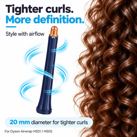 Długa końcówka do loków do Dyson Airwrap HS01, HS05, 20 mm, Prussian Blue / Rich Copper