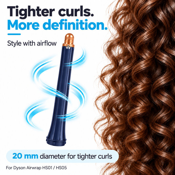 Długa końcówka do loków do Dyson Airwrap HS01, HS05, 20 mm, Prussian Blue / Rich Copper