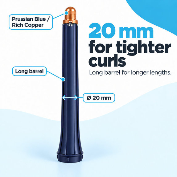 Długa końcówka do loków do Dyson Airwrap HS01, HS05, 20 mm, Prussian Blue / Rich Copper