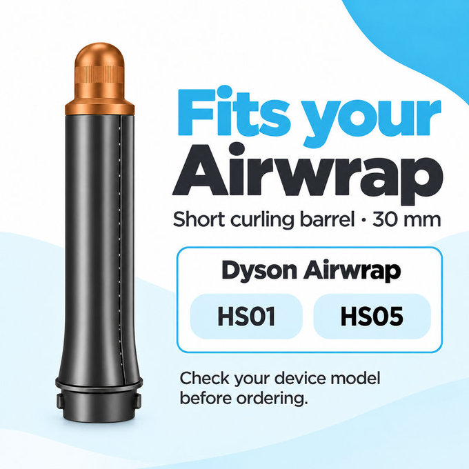 Krótka końcówka do loków do Dyson Airwrap HS01, HS05, 30 mm, Nickel / Copper