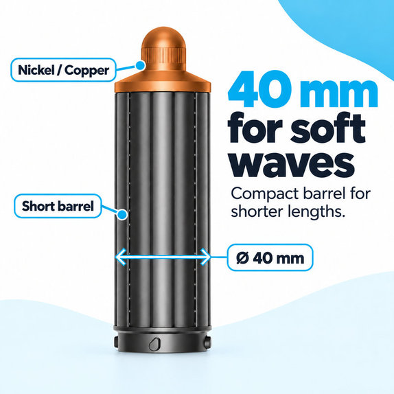Krótka końcówka do loków do Dyson Airwrap HS01, HS05, 40 mm, Nickel / Copper