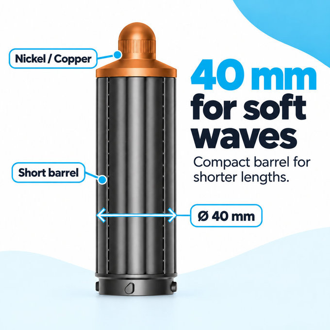 Krótka końcówka do loków do Dyson Airwrap HS01, HS05, 40 mm, Nickel / Copper