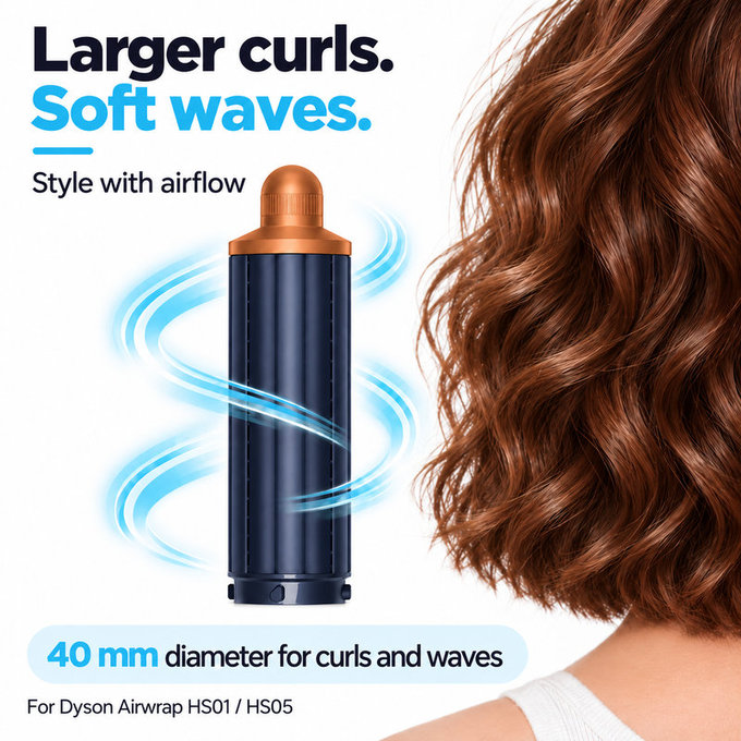 Krótka końcówka do loków do Dyson Airwrap HS01, HS05, 40 mm, Prussian Blue / Rich Copper