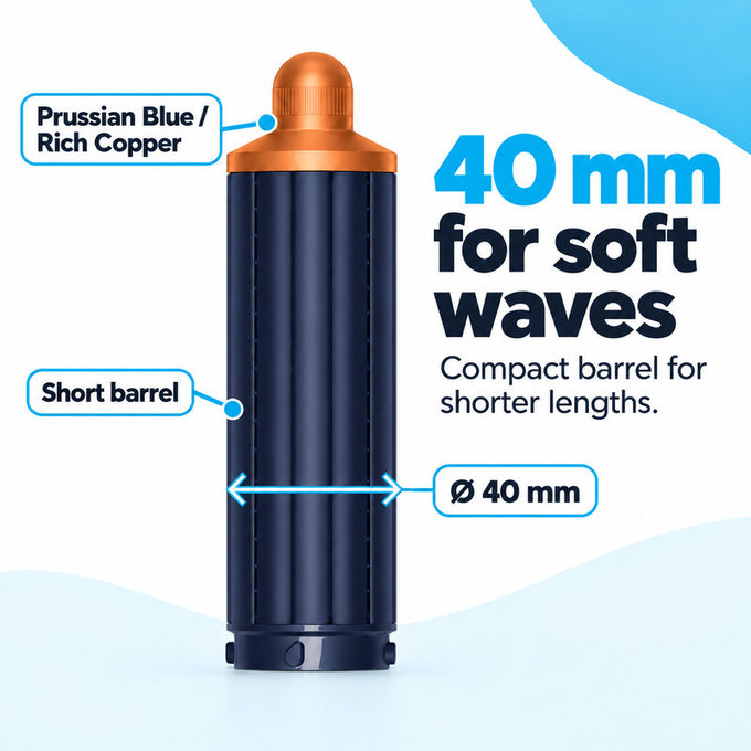 Krótka końcówka do loków do Dyson Airwrap HS01, HS05, 40 mm, Prussian Blue / Rich Copper