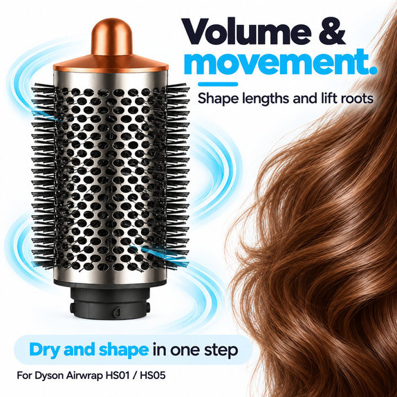 Duża okrągła szczotka zwiększająca objętość do Dyson Airwrap HS01, HS05, Nickel / Copper