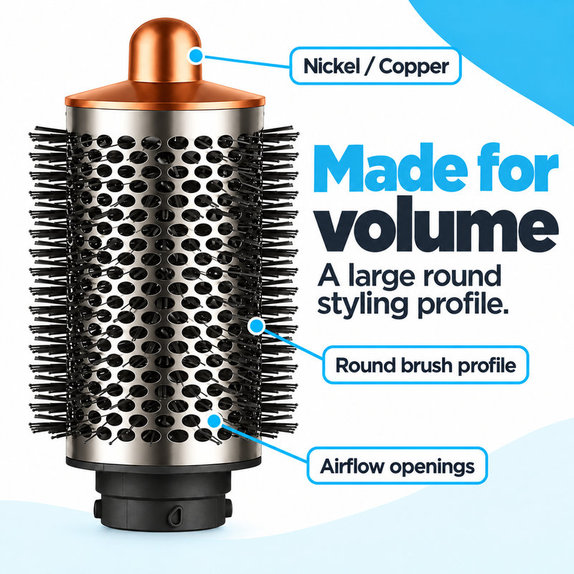 Duża okrągła szczotka zwiększająca objętość do Dyson Airwrap HS01, HS05, Nickel / Copper