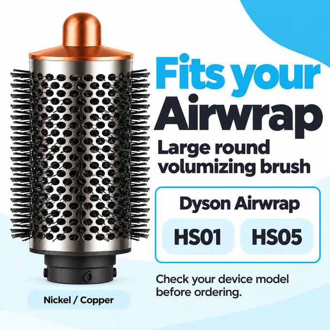 Duża okrągła szczotka zwiększająca objętość do Dyson Airwrap HS01, HS05, Nickel / Copper