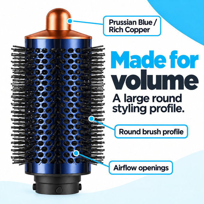 Duża okrągła szczotka zwiększająca objętość do Dyson Airwrap HS01, HS05, Prussian Blue / Rich Copper