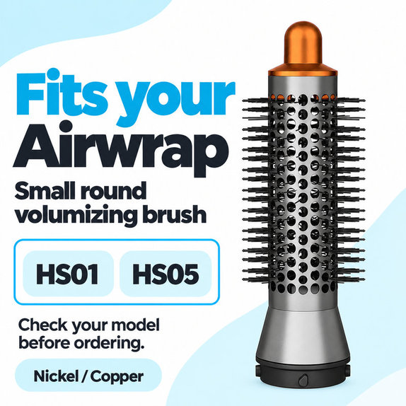 Mała okrągła szczotka zwiększająca objętość do Dyson Airwrap HS01, HS05, Nickel / Copper